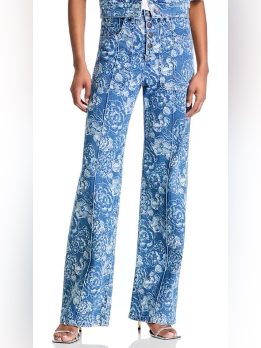 Cinq à Sept Sketchbook Floral Vivian High Rise Jeans in Indigo/White | size: 0